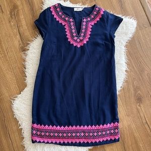 Vineyard Vines Cotton/Linen Blend Navy Embroidered Tunic Dress
